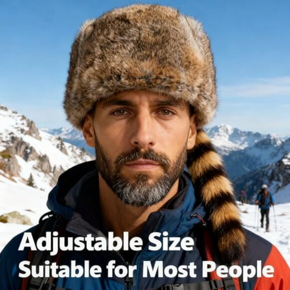 Rabbit Fur Russian Ushanka Trapper Hat Coonskin Tail Retro Winter Warm main image 4